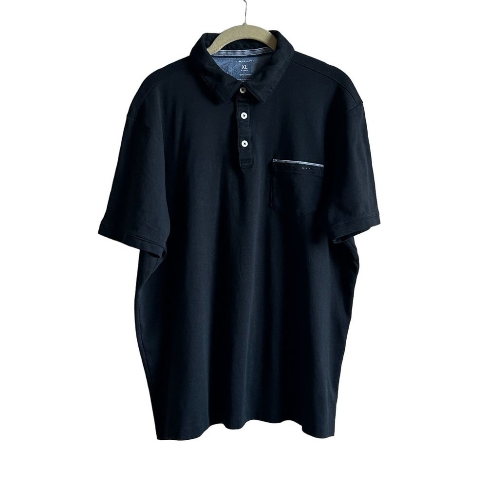 Tahari Interlock Polo Shirt Mens XL Black Pocket‎ Short Sleeve Collar Casual